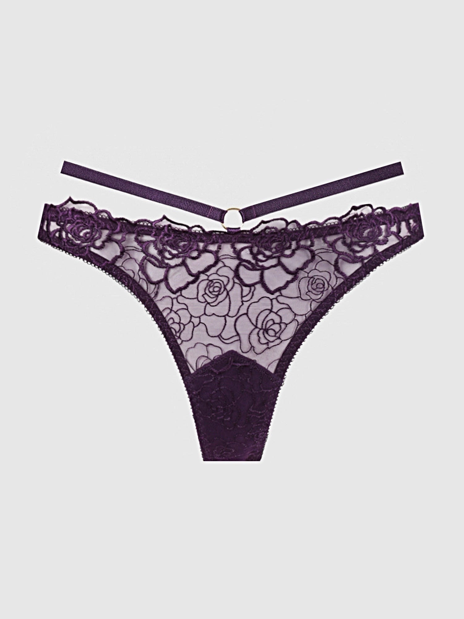 ROSALIE SATIN & EMBROIDERED LACE STRAPPY TANGA -