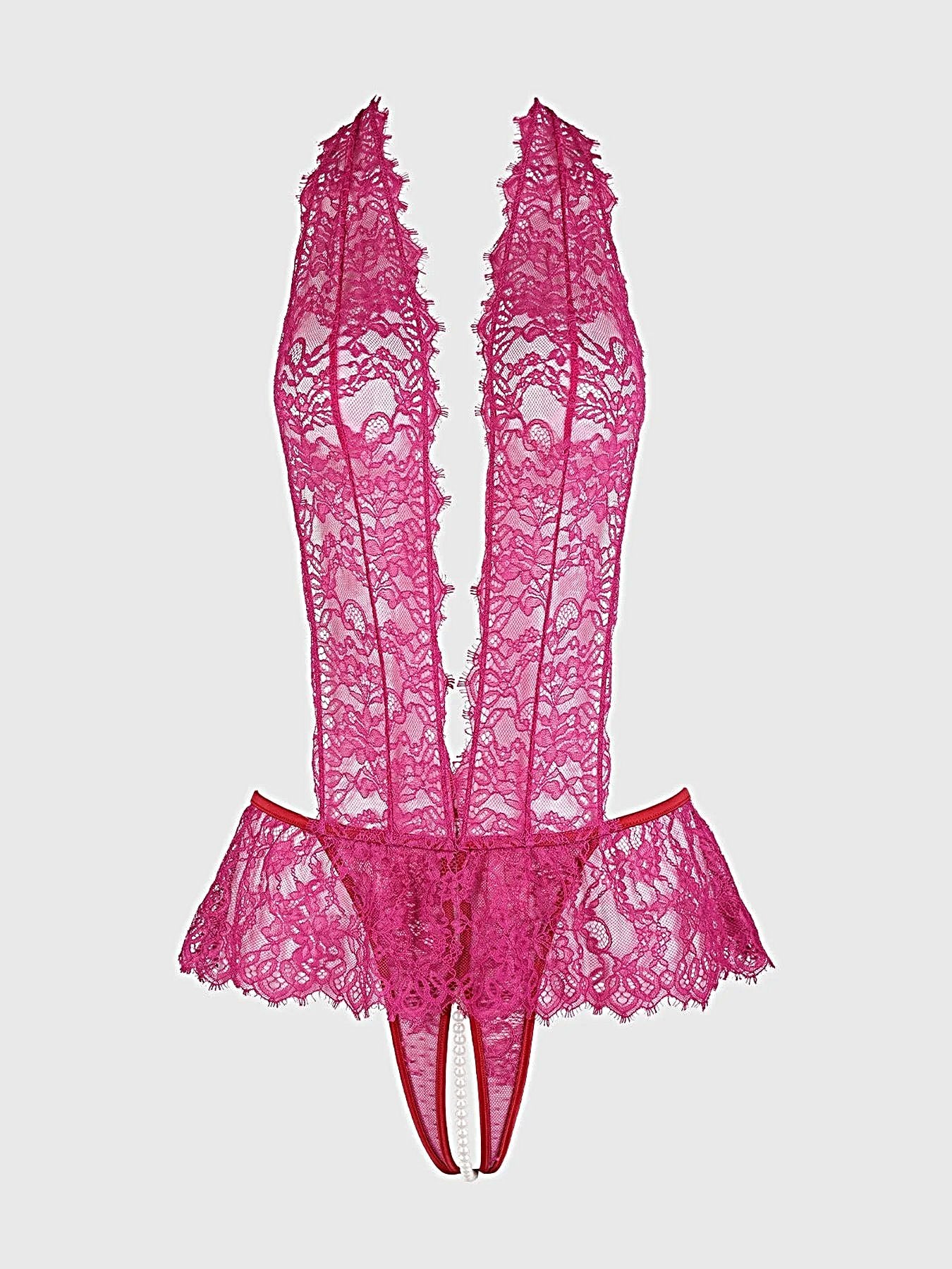 JOCELYN LACE & PEARL CROTCHLESS TEDDY -