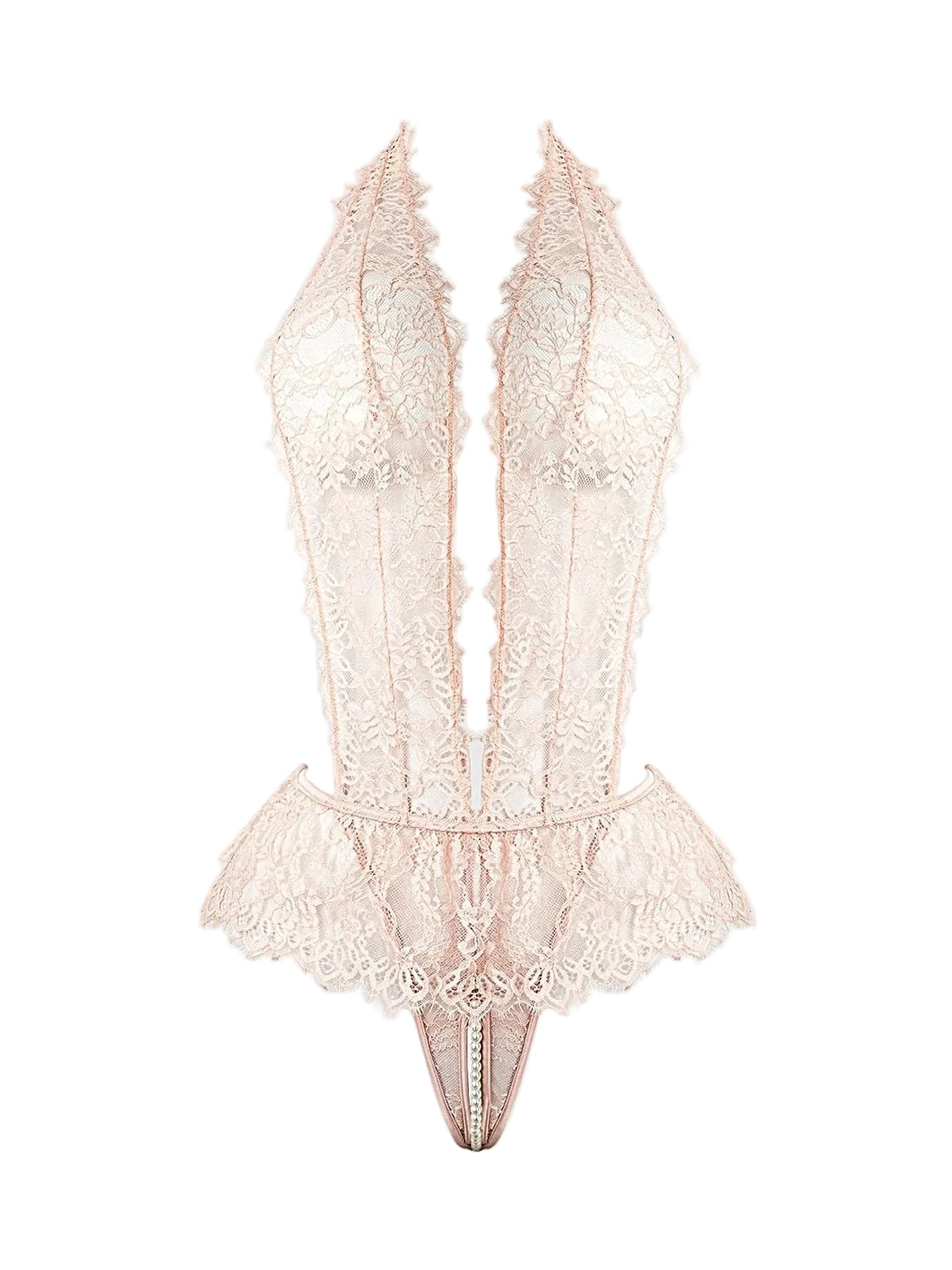 JOCELYN LACE & PEARL CROTCHLESS TEDDY -