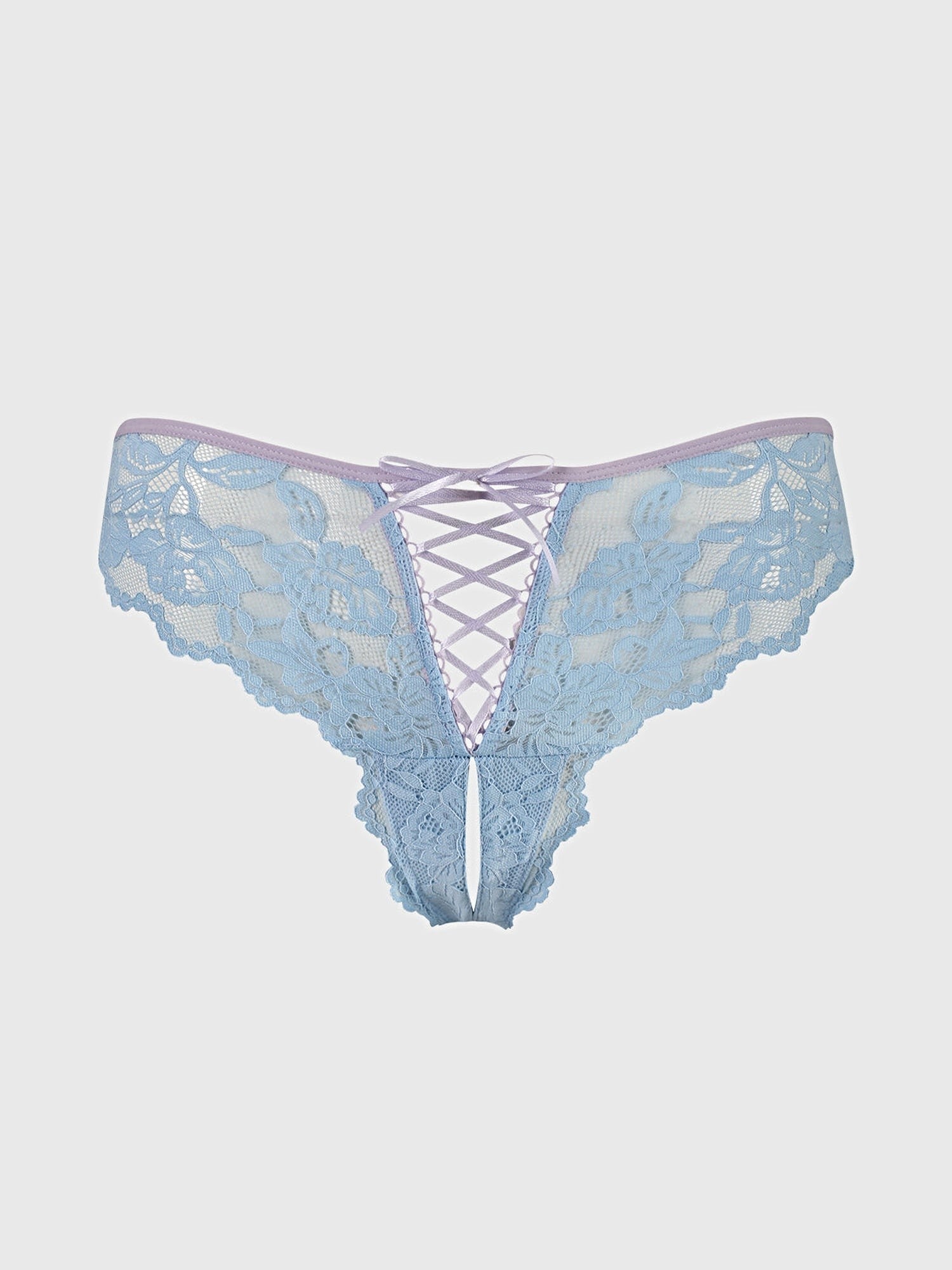 BELLA LACE UP FRONT LACE CROTCHLESS TANGA - PANTY