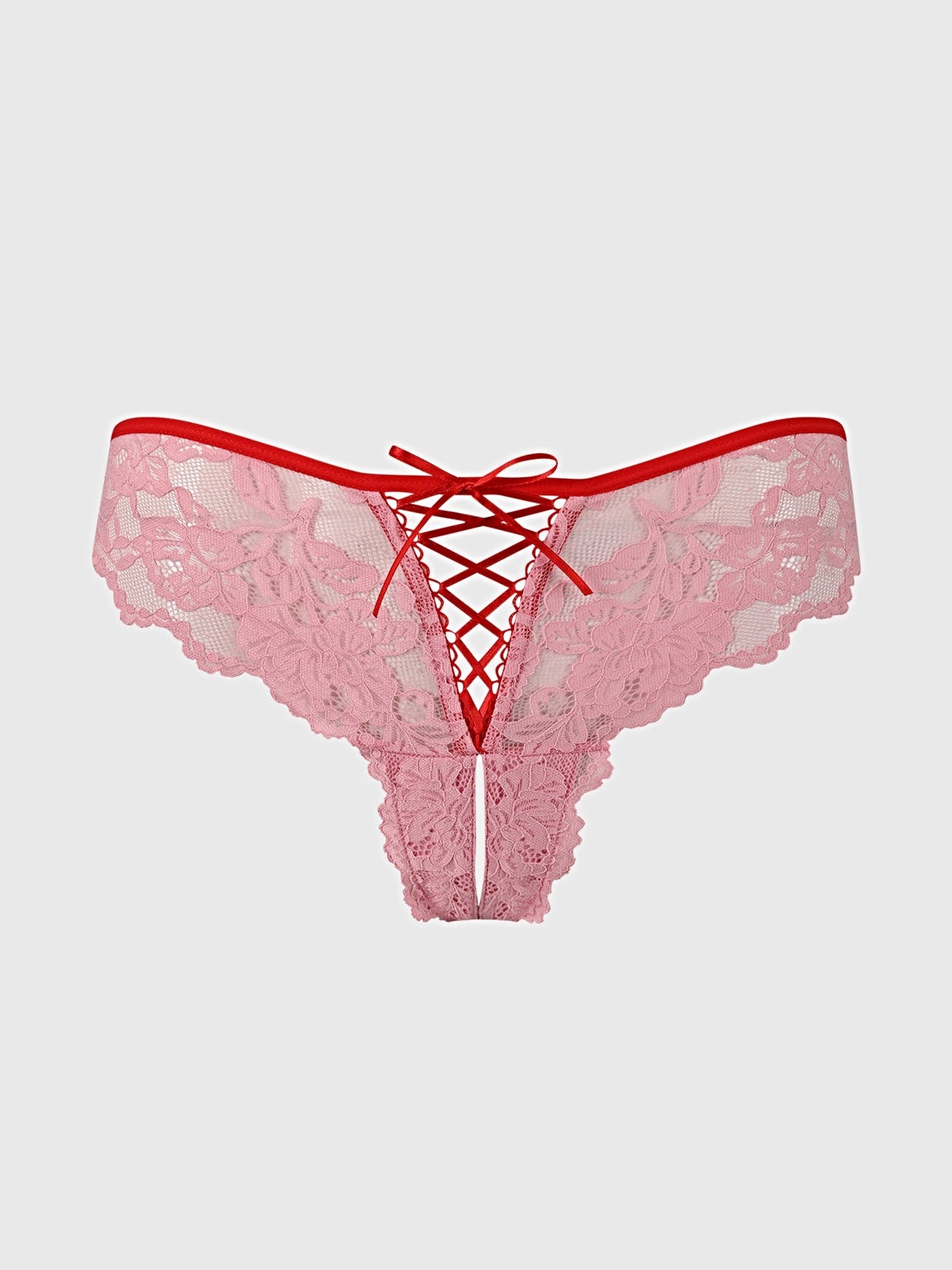 BELLA LACE UP FRONT LACE CROTCHLESS TANGA - PANTY