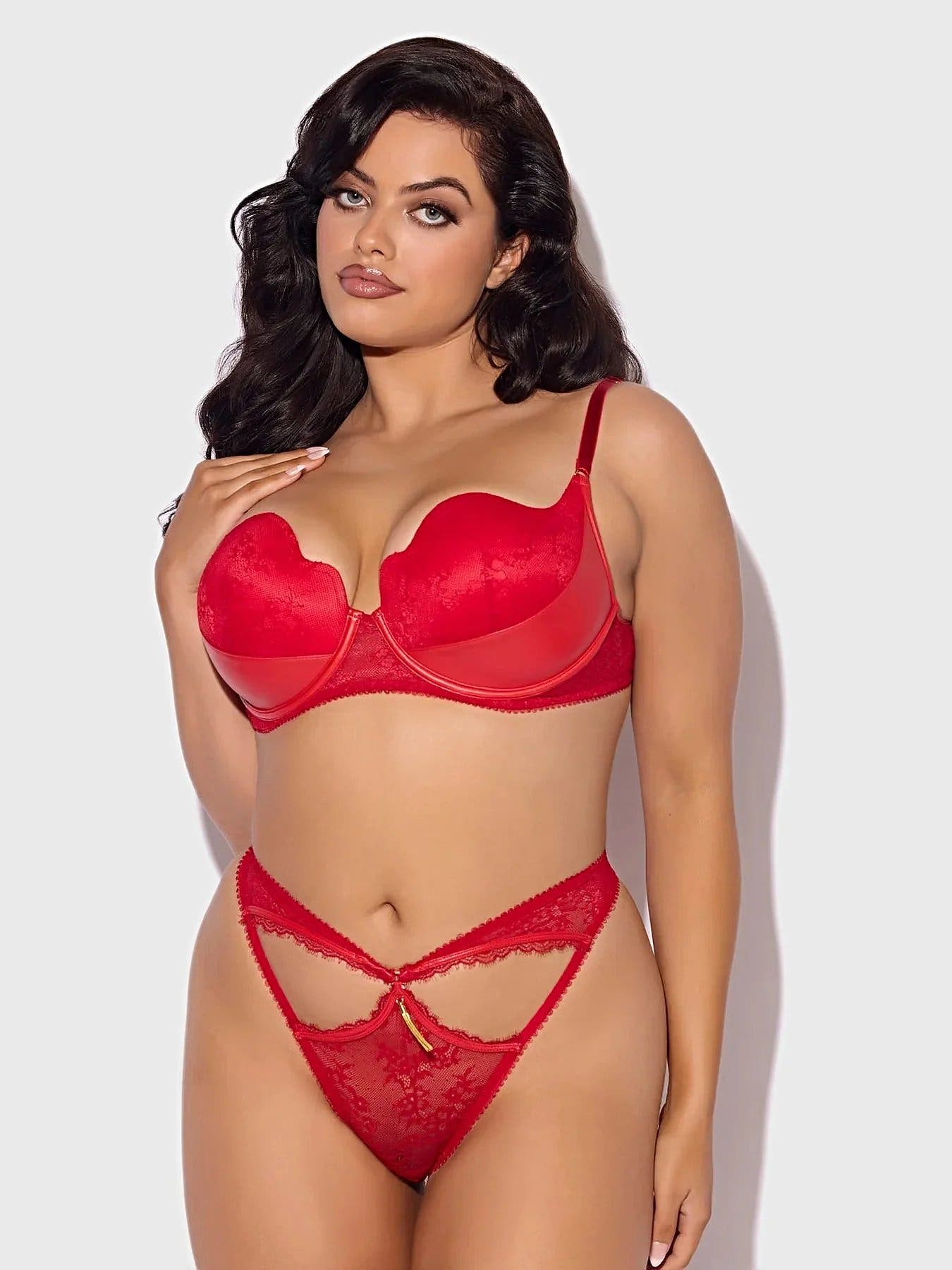 KIKI LACE & FAUX LEATHER BALCONETTE & OPEN BACK HIPSTER SET -