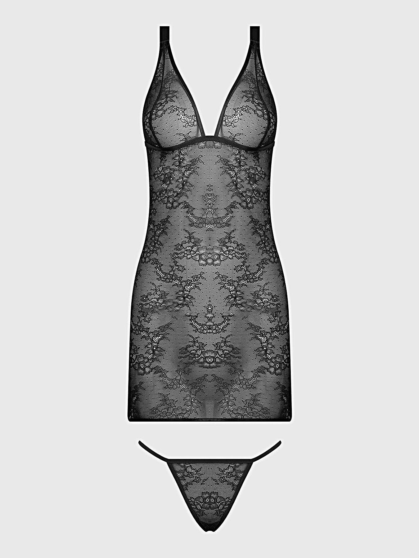 Kiki Lace Chemise Lingerie Set With Wireless Cups, Strappy Open Back & G-String -