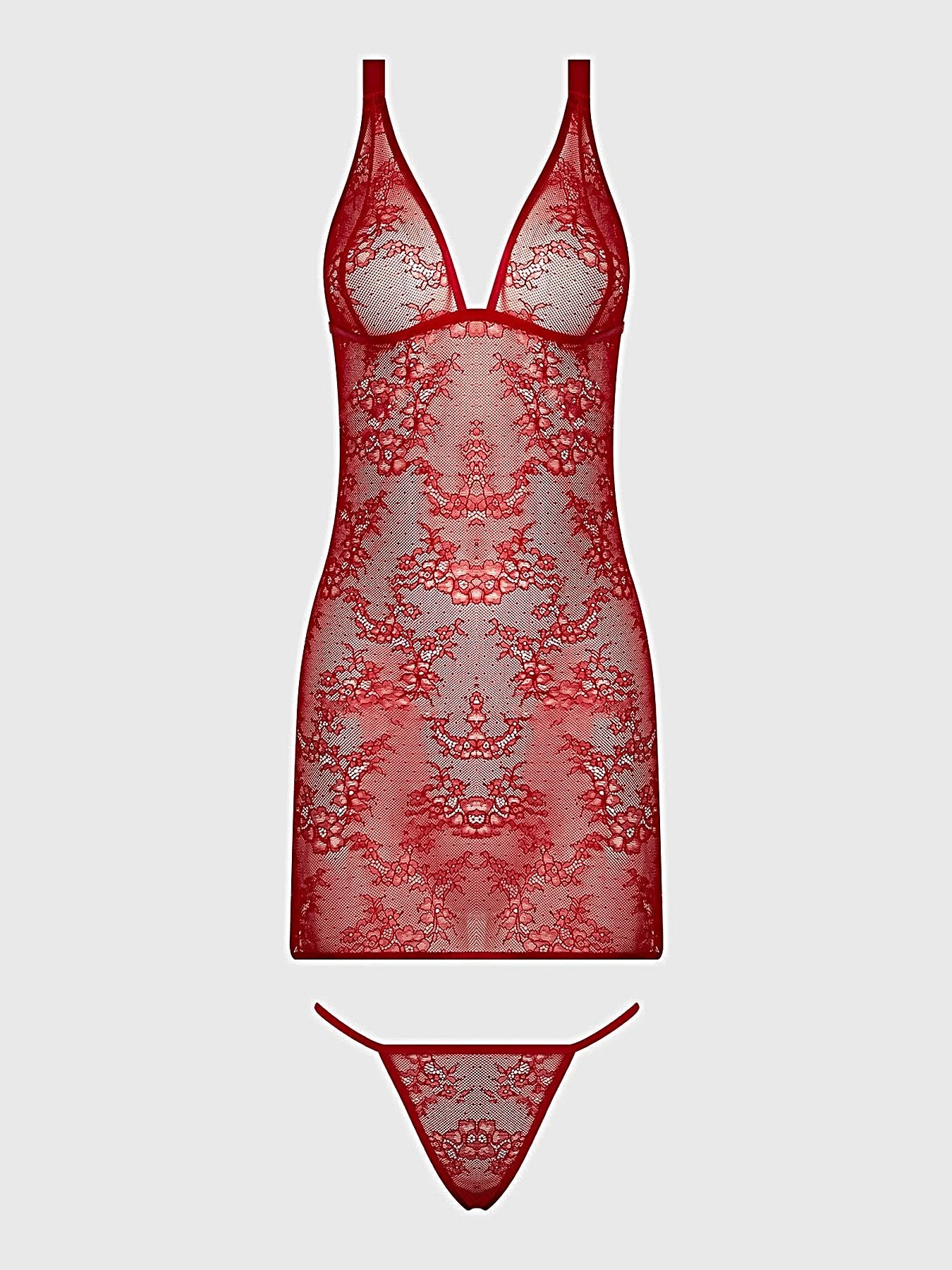 Kiki Lace Chemise Lingerie Set With Wireless Cups, Strappy Open Back & G-String -