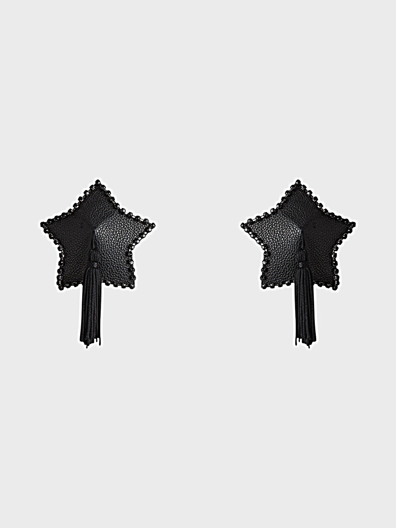RHINESTONE & LEATHER-LIKE STAR TASSEL PASTIES -