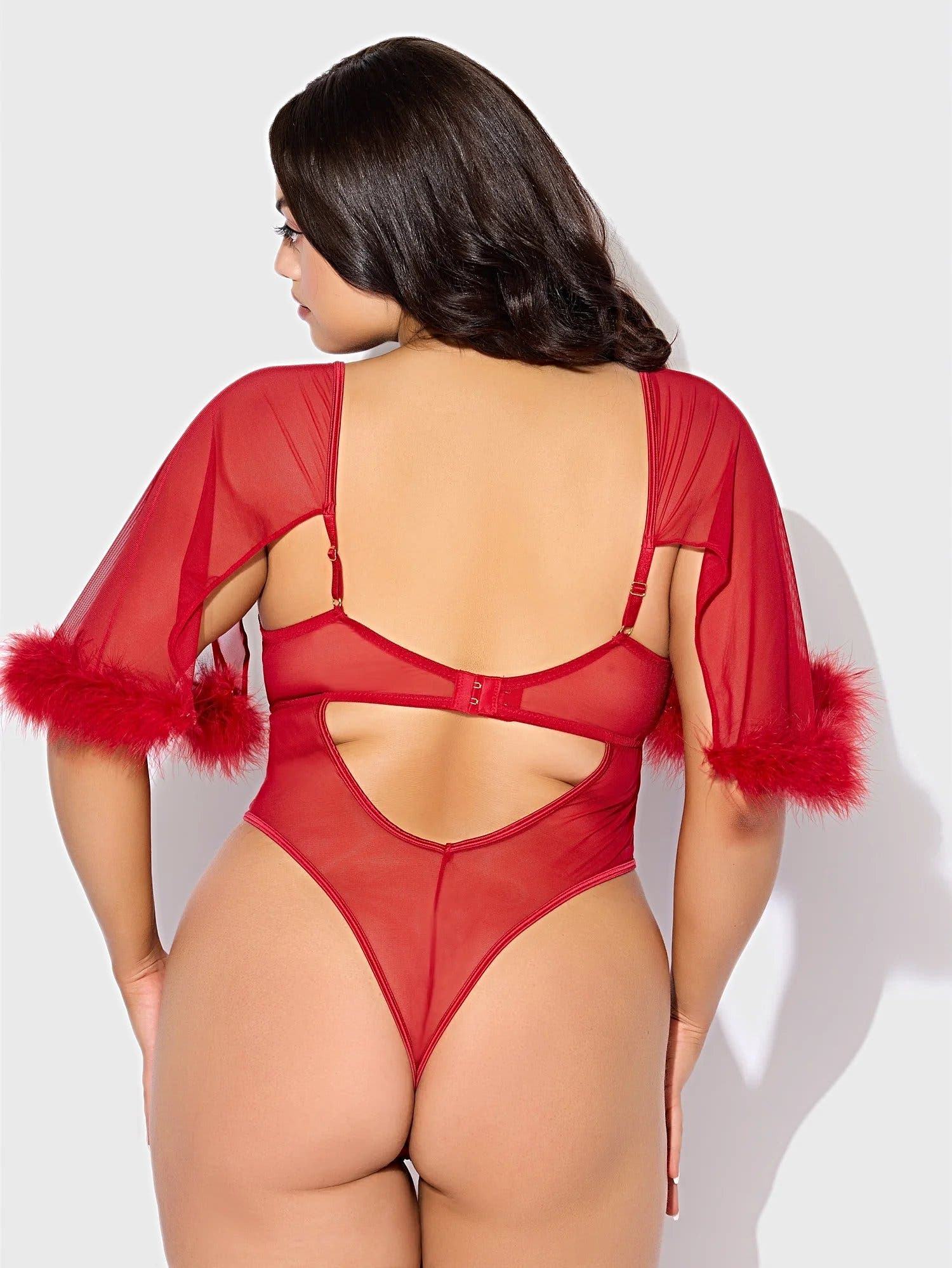 MARILYN MARABOU & MESH BELL-SLEEVED BODYSUIT -
