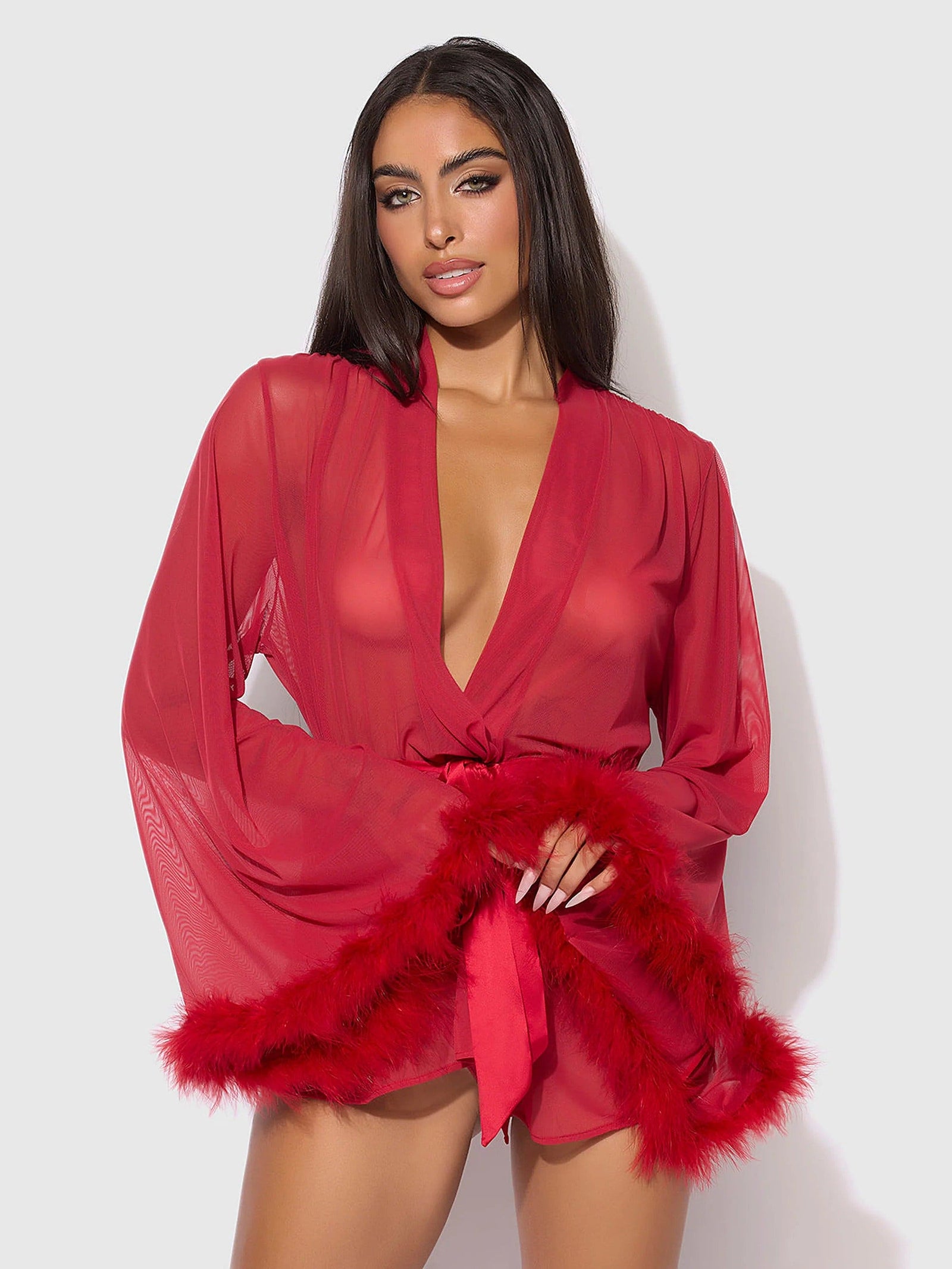 MARILYN MARABOU & MESH SHORT ROBE -