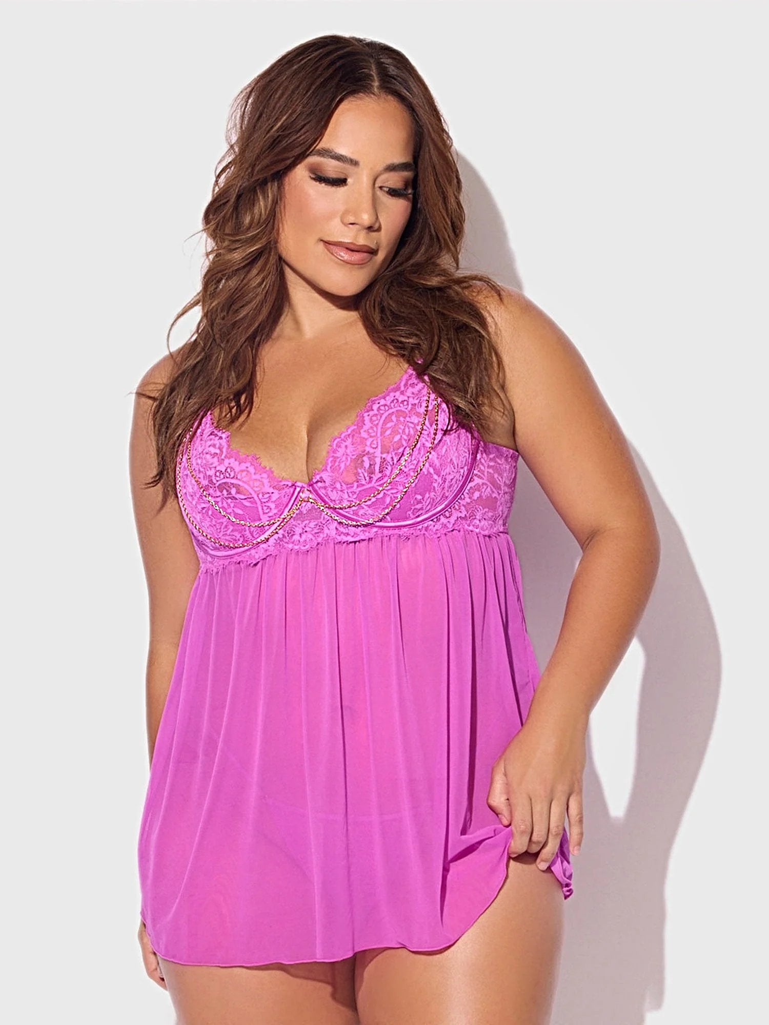 REANNA LACE & CHAIN BABYDOLL & G-STRING SET -