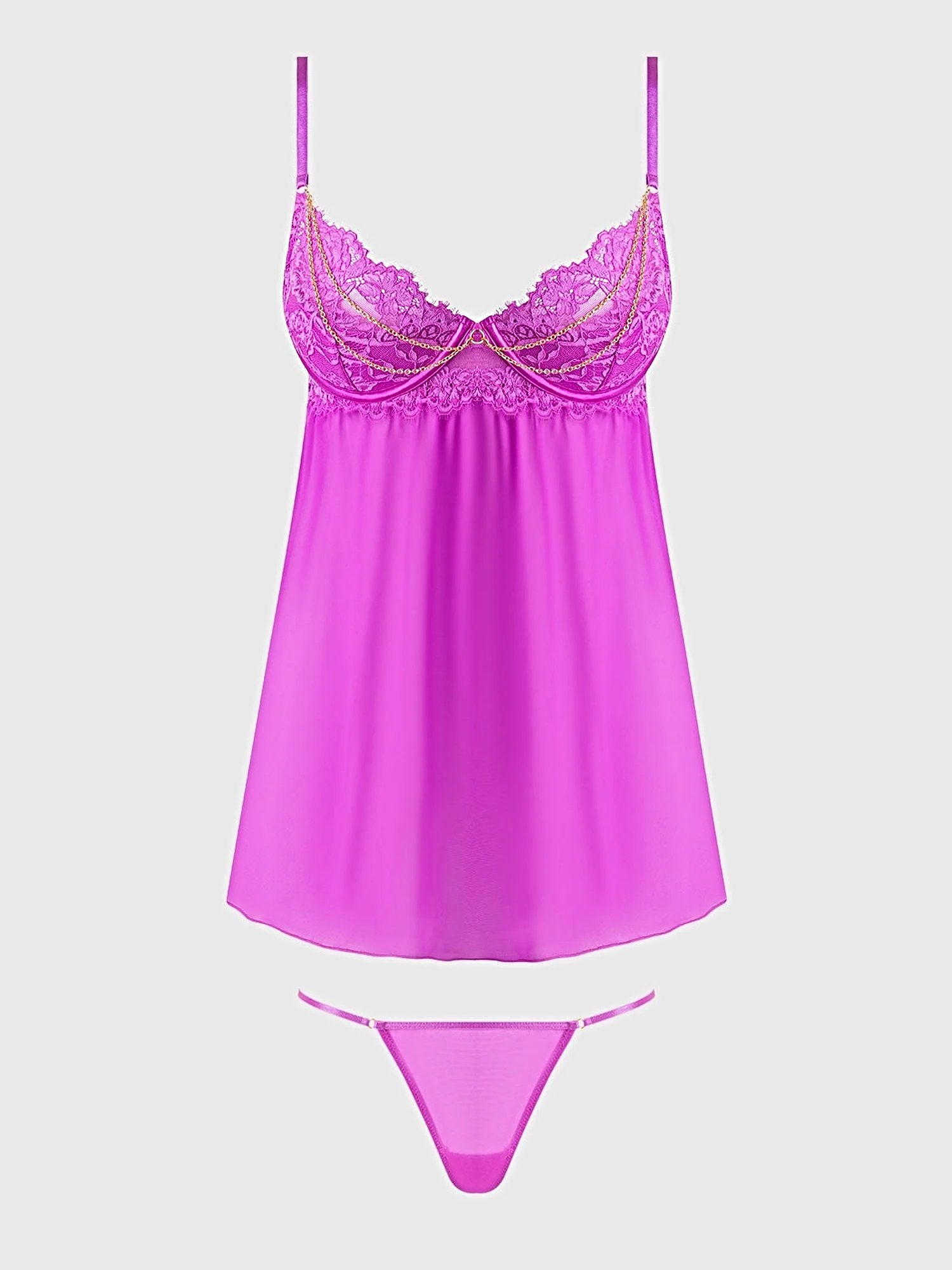 REANNA LACE & CHAIN BABYDOLL & G-STRING SET -