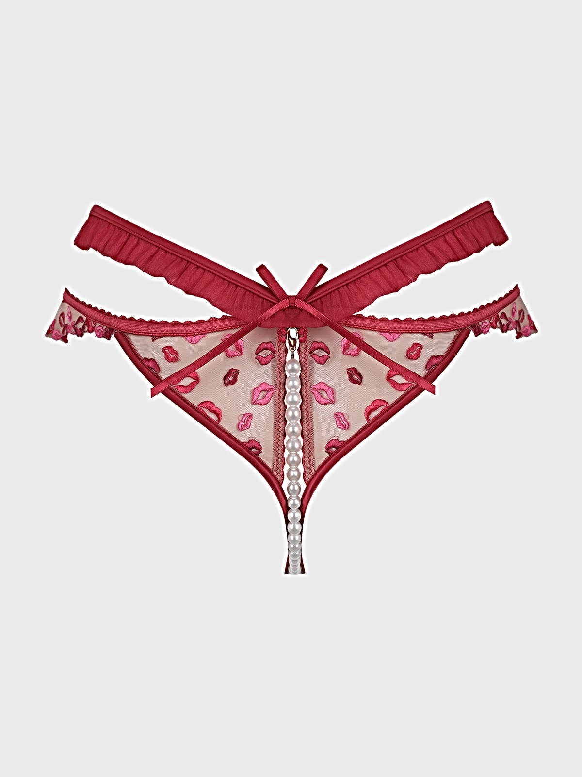 ANGELINA LIPS EMBROIDERY PEARL & CROTCHLESS BIKINI -