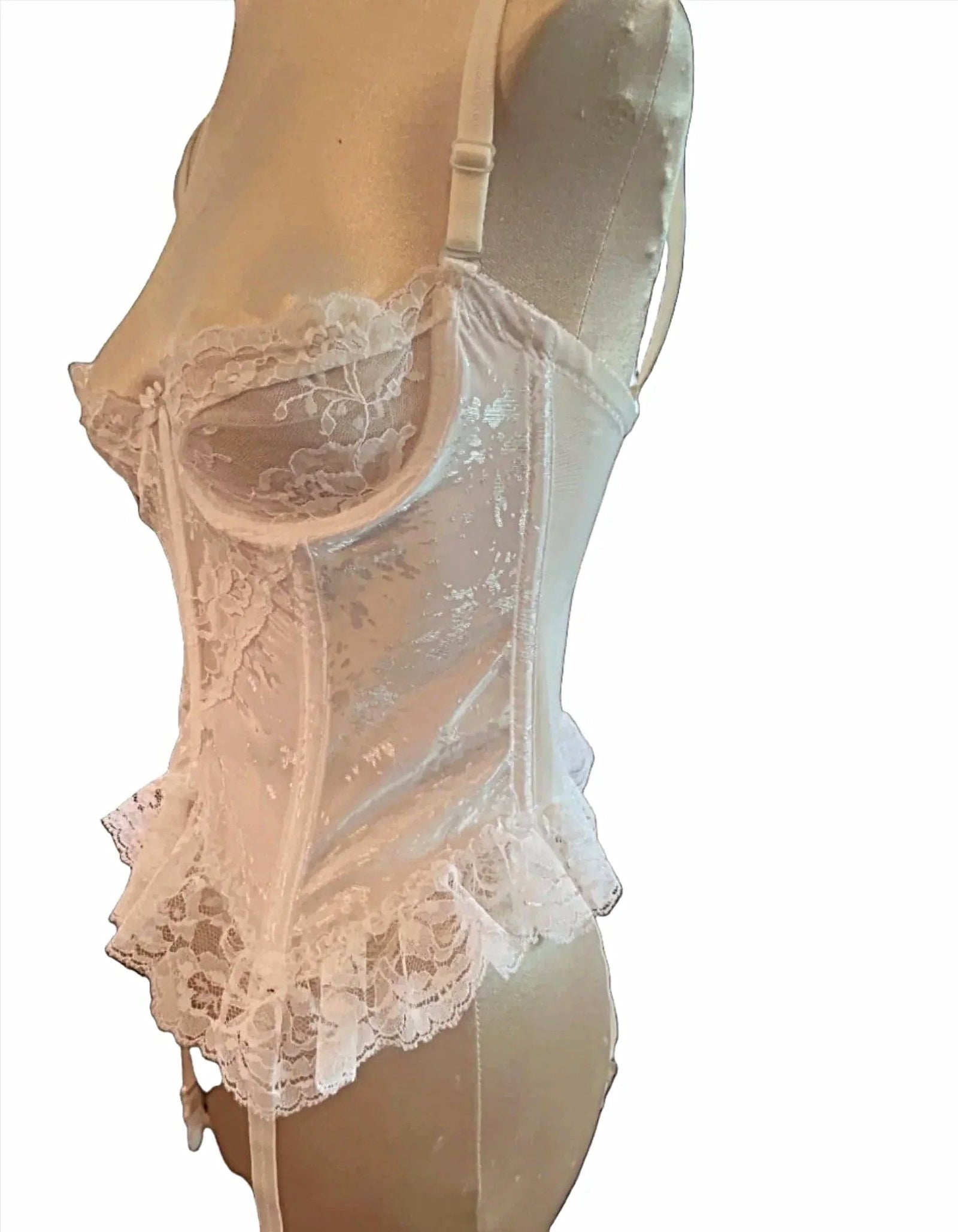 Shirley of Hollywood Underwire Lace Corset Bustier with Removable Garters - Elegant White Design IS-Shirley of Hollywood