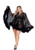 Stunning Sheer Mini Length Robe of Marabou & Soft Tulle will make you feel like a princess-lingerie-Roma-Black-Queen-SatinBoutique