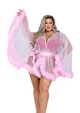 Stunning Sheer Mini Length Robe of Marabou & Soft Tulle will make you feel like a princess-lingerie-Roma-Pink-Queen-SatinBoutique