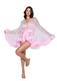 Stunning Sheer Mini Length Robe of Marabou & Soft Tulle will make you feel like a princess-lingerie-Roma-Pink-O/S-SatinBoutique