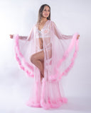 Stunning Sheer Maxi Length Robe of Marabou & Soft Tulle will make you feel like a princess-lingerie-Roma-Pink-O/S-SatinBoutique