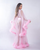 Stunning Sheer Maxi Length Robe of Marabou & Soft Tulle will make you feel like a princess-lingerie-Roma-SatinBoutique