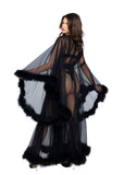 Stunning Sheer Maxi Length Robe of Marabou & Soft Tulle will make you feel like a princess-lingerie-Roma-SatinBoutique
