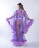 Stunning Sheer Maxi Length Robe of Marabou & Soft Tulle will make you feel like a princess-lingerie-Roma-Lavender-O/S-SatinBoutique