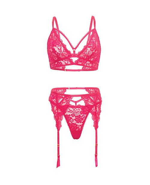Oh La La Cherie EL-Aphrodite 3pc Soft Cup Bralette Set in Raspberry with Lace Details Eldorado
