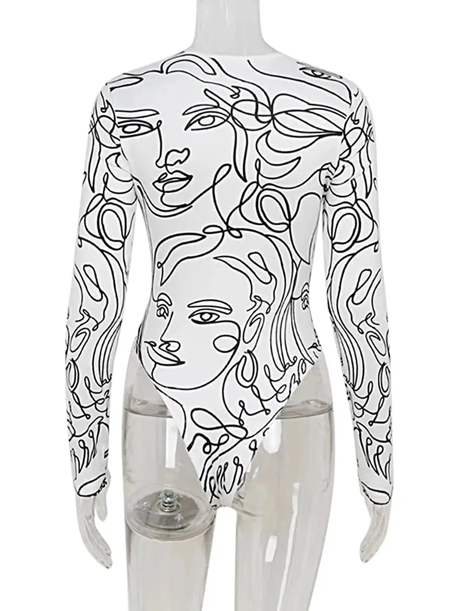 Ahagaga Elegant Skinny Women's Bodysuits Tees Sexy Solid O-Neck Regular Causal Long Sleeves Slim Fit Streetwear T Shirt Rompers -