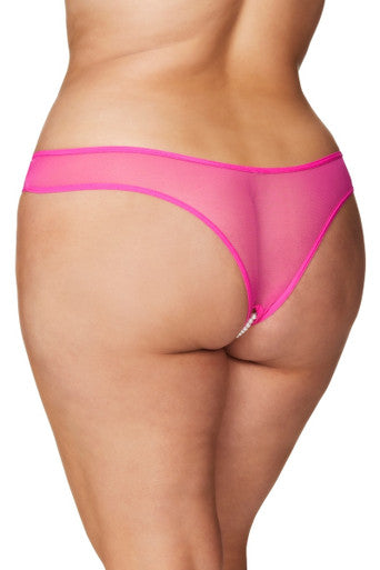 Elegant Crotchless Pearls Thong Underwear with Venise Lace and Mesh Detail - Oh La La Cheri Eldorado