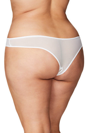 Elegant Crotchless Pearls Thong Underwear with Venise Lace and Mesh Detail - Oh La La Cheri Eldorado