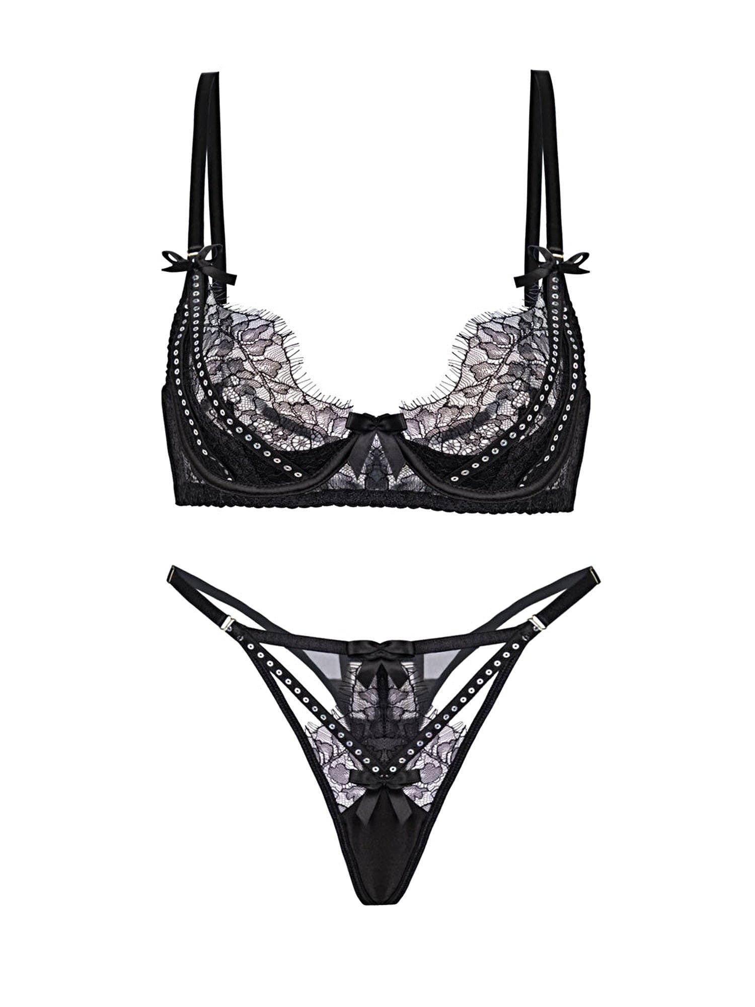 Midnight Noir Sparkle Lace Lingerie Set - 2 pcs set