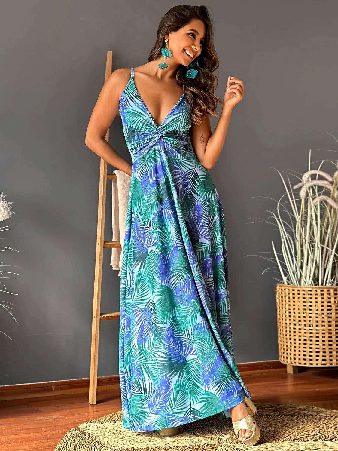 Twisted Printed V-Neck Cami Dress -