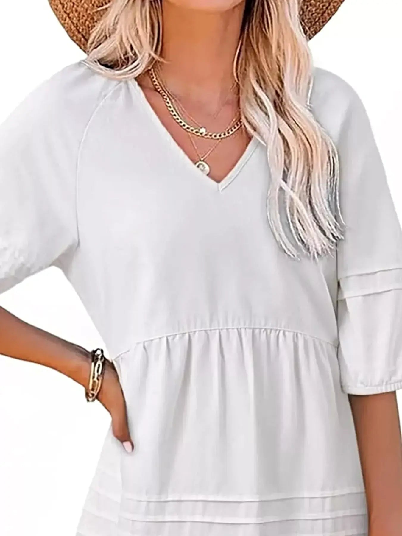 Casual V-Neck Puff Sleeve Denim Mini Dress -