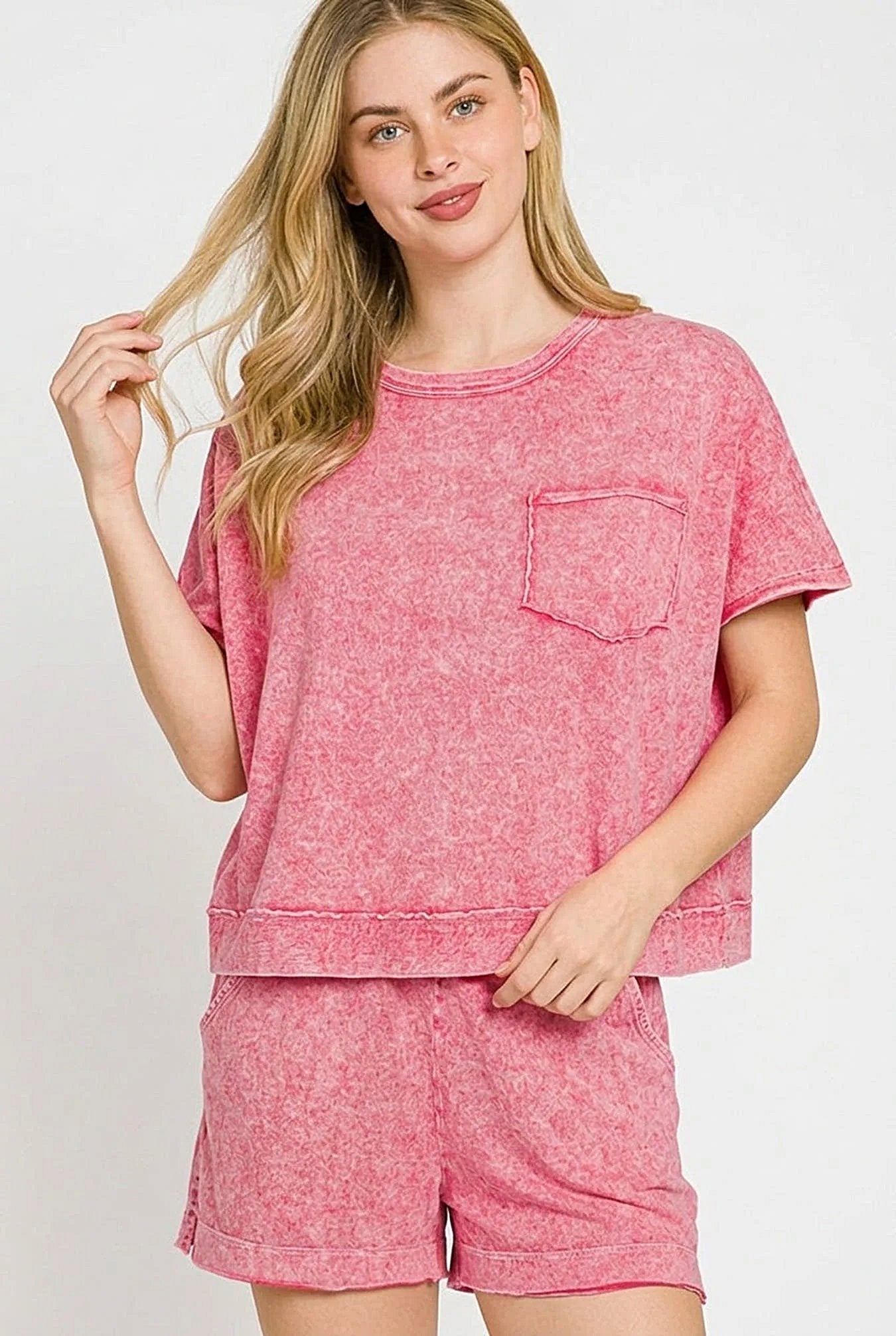 Zenana Halo Snow Washed Boxy Top & Shorts Set -