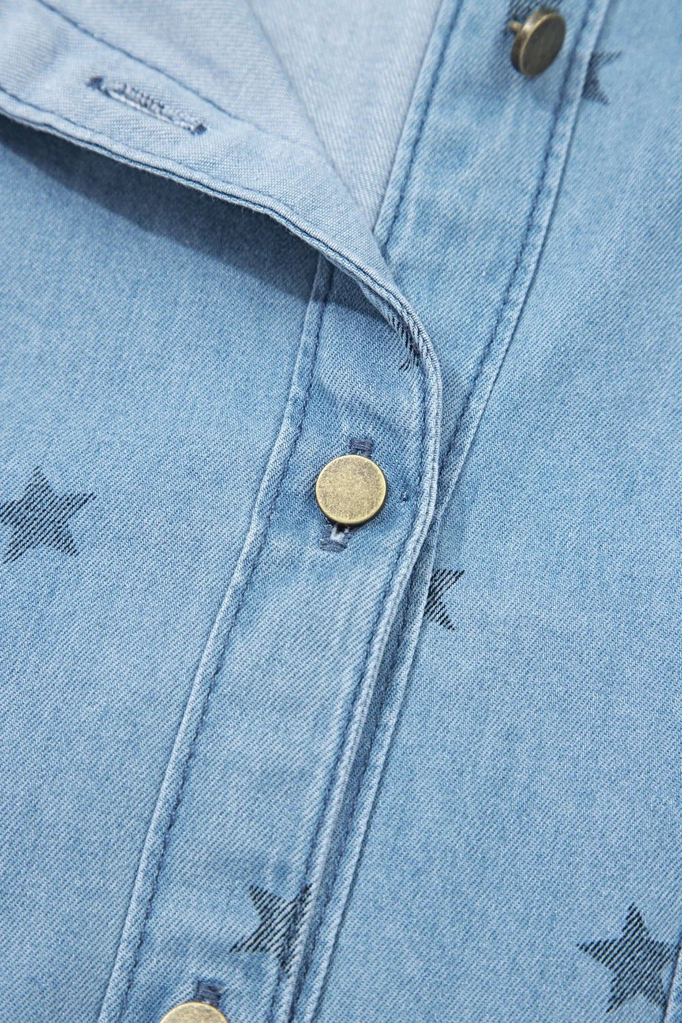 Double Chest Pocket Short Sleeve Denim Shirt -