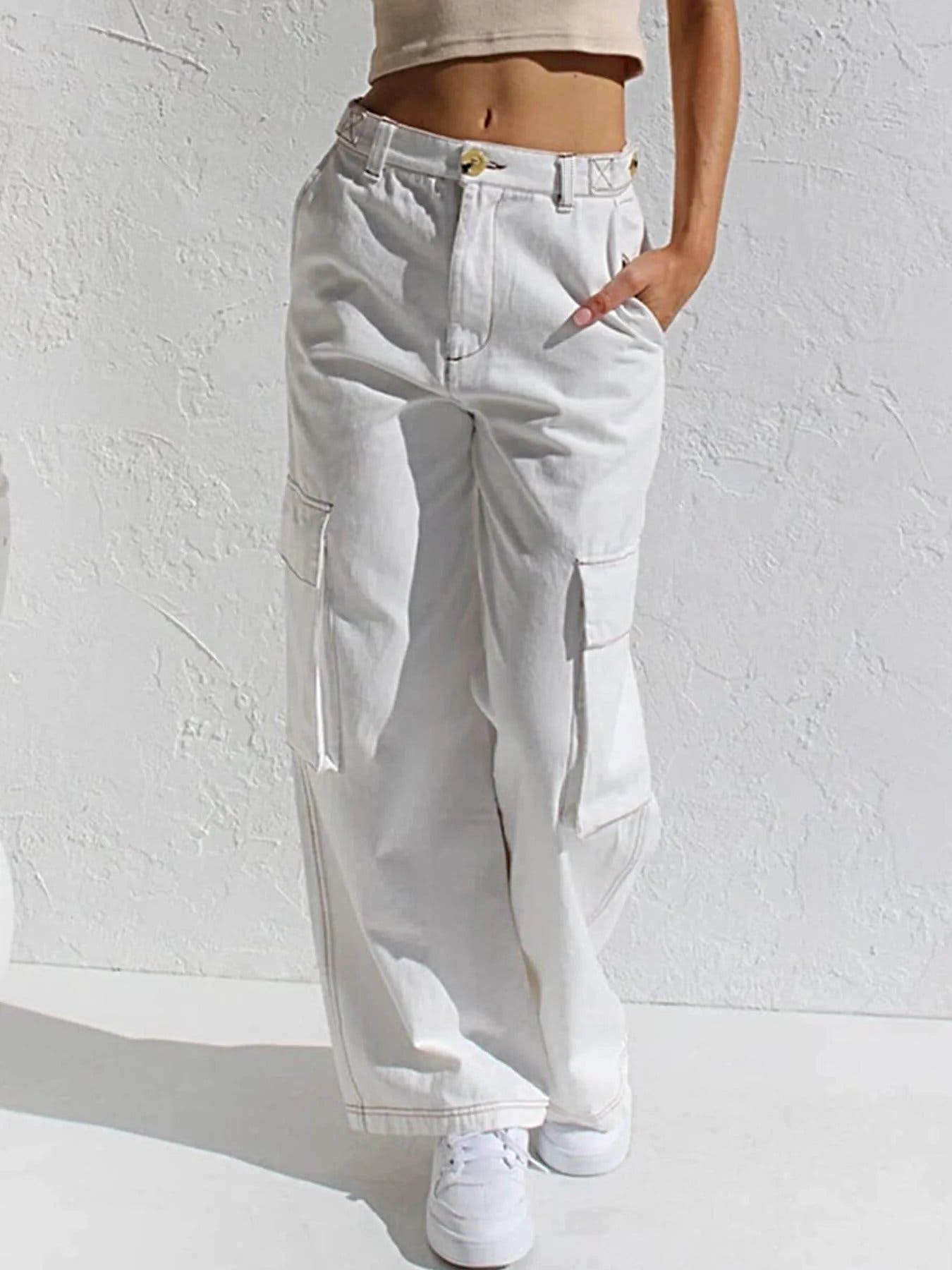 High-Waisted Wide Leg Cargo Jeans -