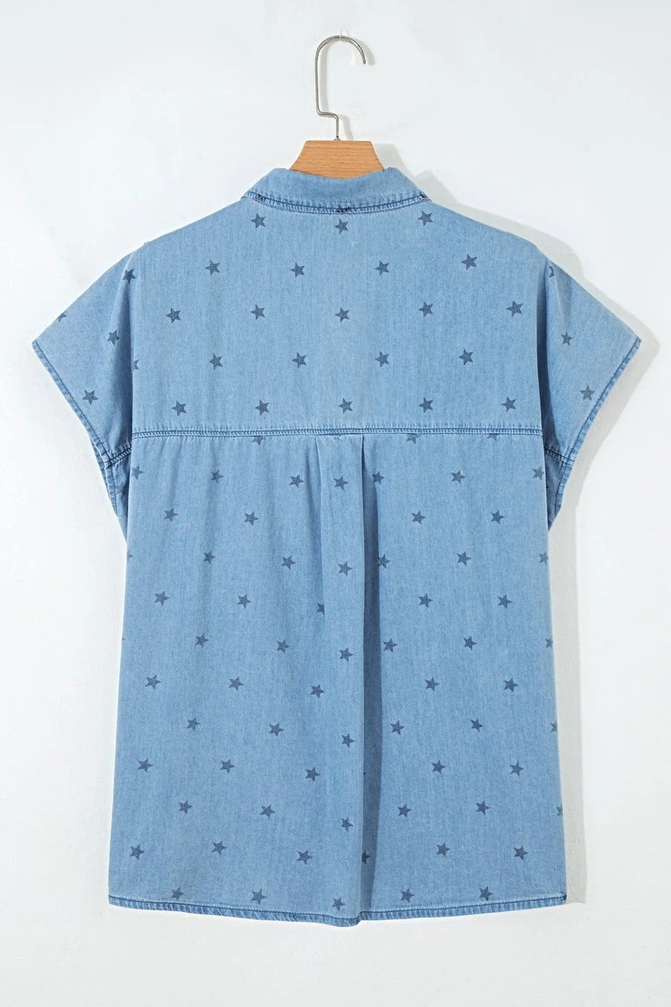 Double Chest Pocket Short Sleeve Denim Shirt -