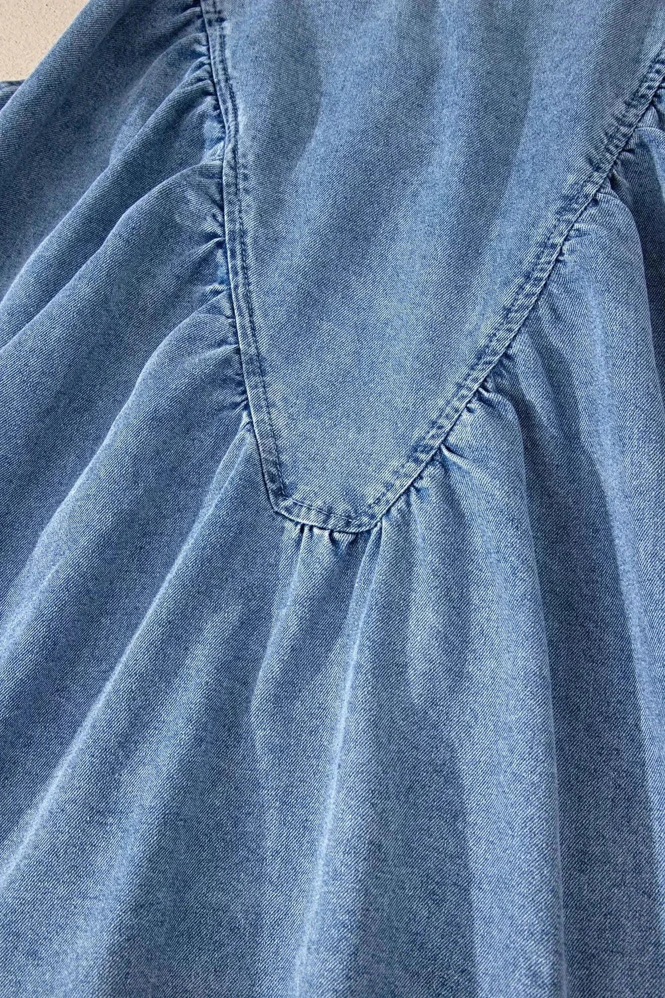 Denim Pleated Patchwork Sleeveless Top -