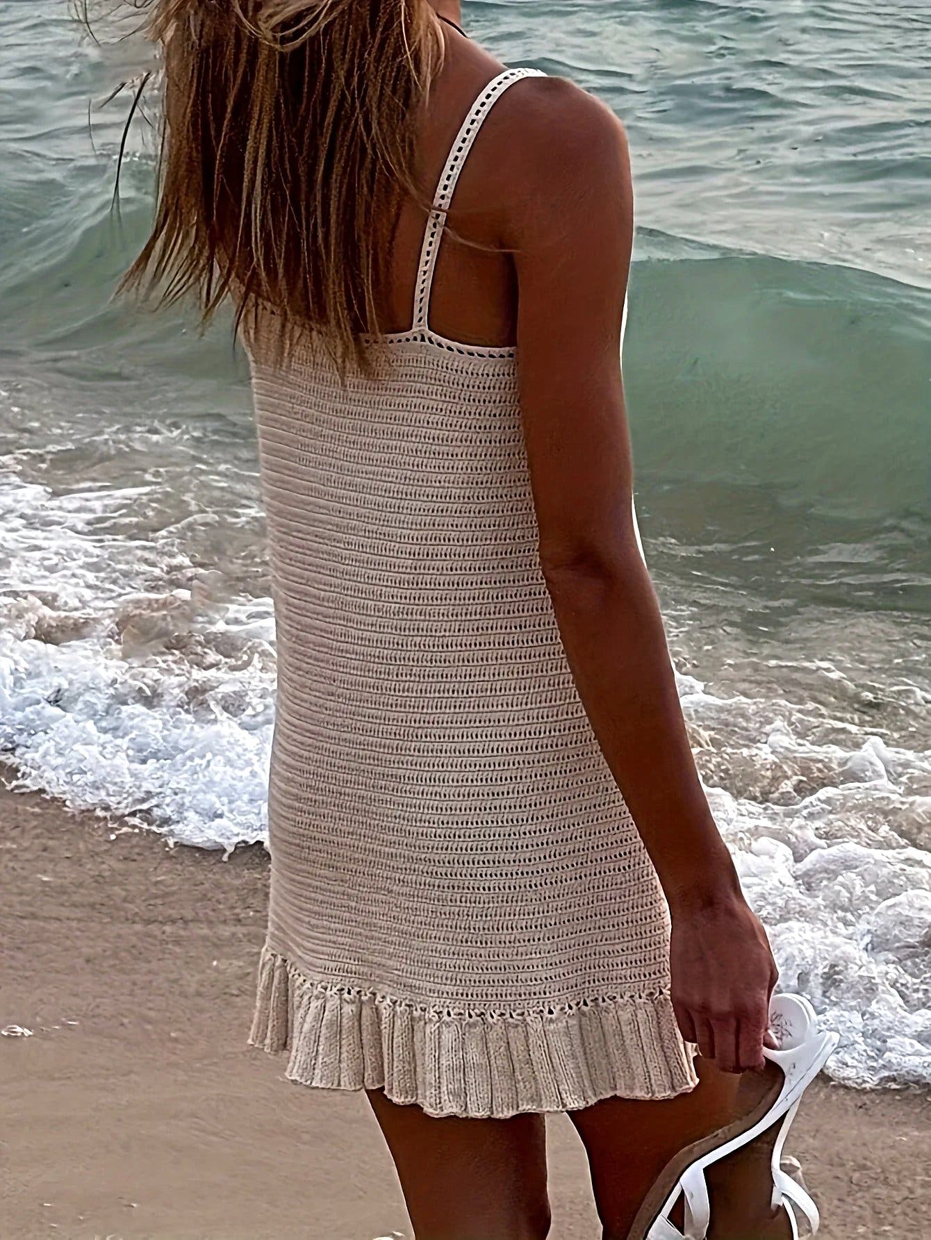 Sleeveless Crochet Mini Sweater Dress -