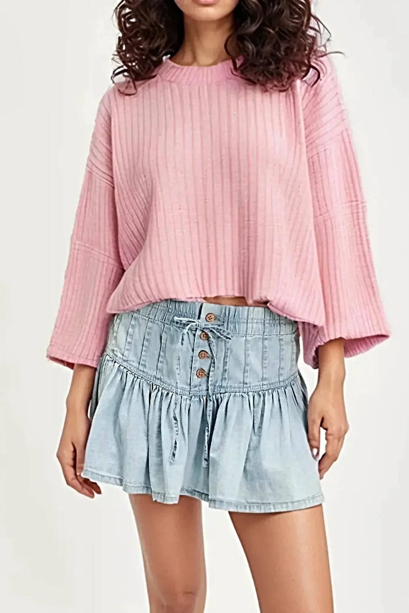 Buttoned Ruffled Mini Denim Skirt -