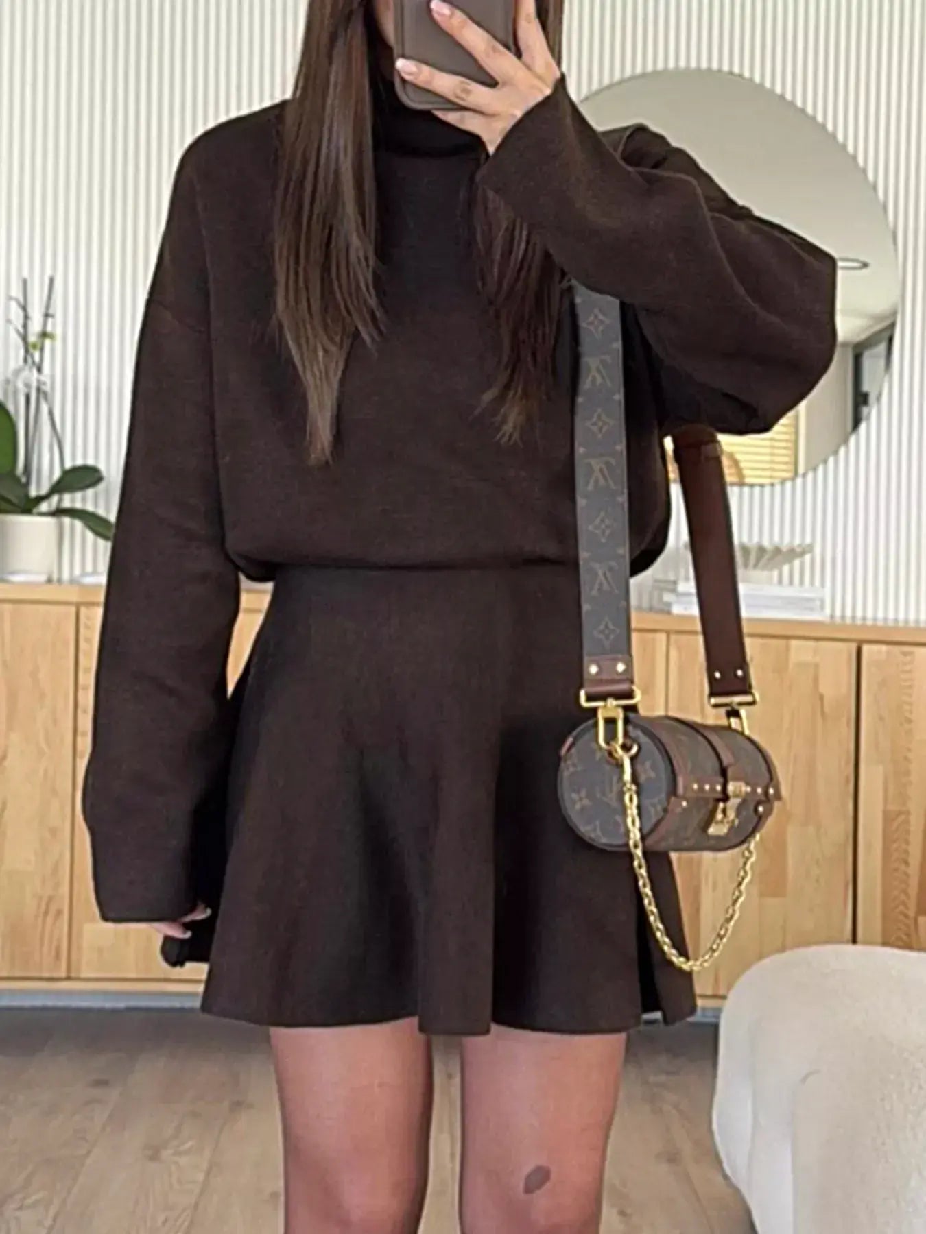 Round Neck Long Sleeve Mini Sweater Dress -