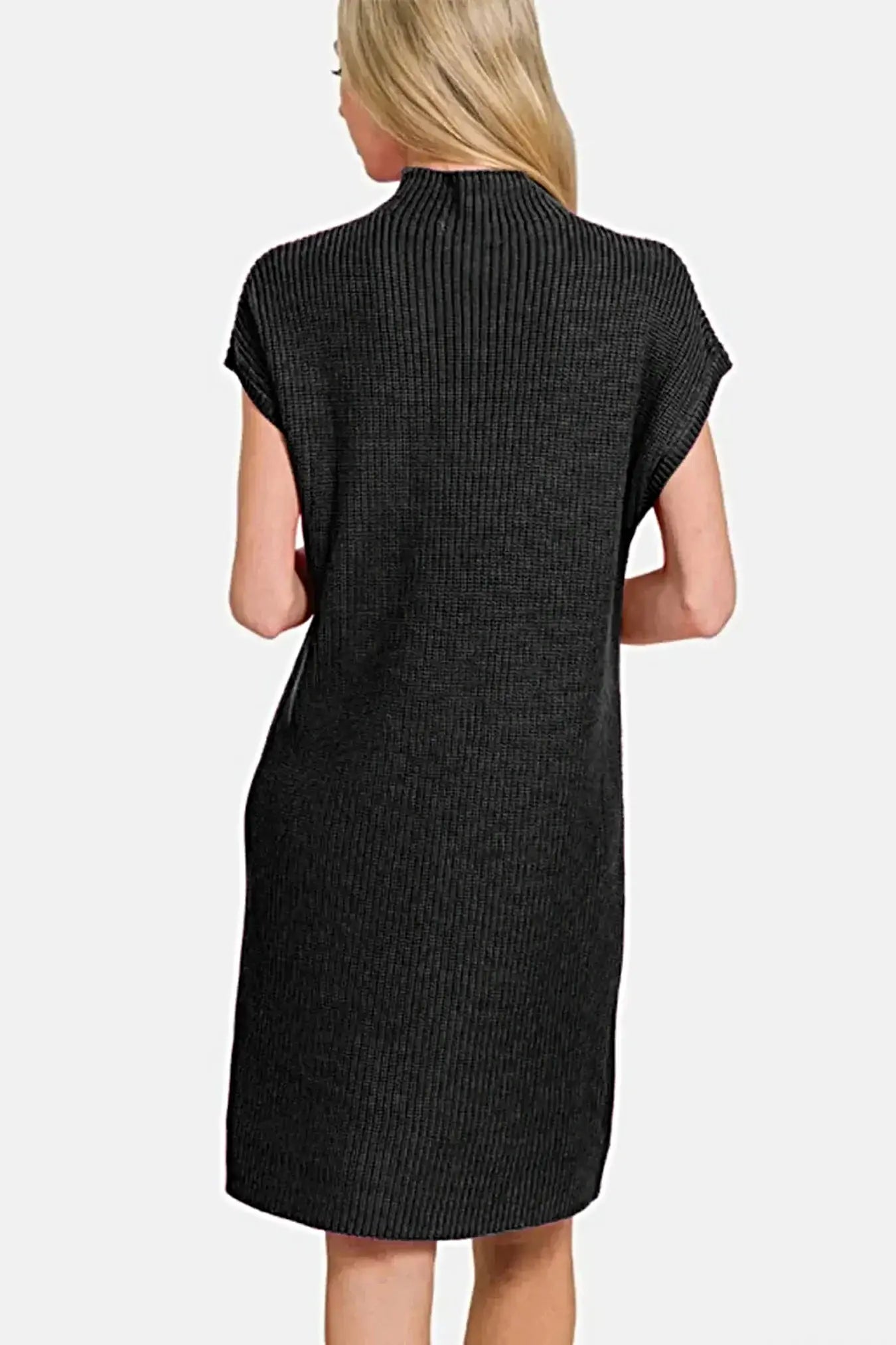 Zenana Mock Neck Short Sleeve Sweater Dress -