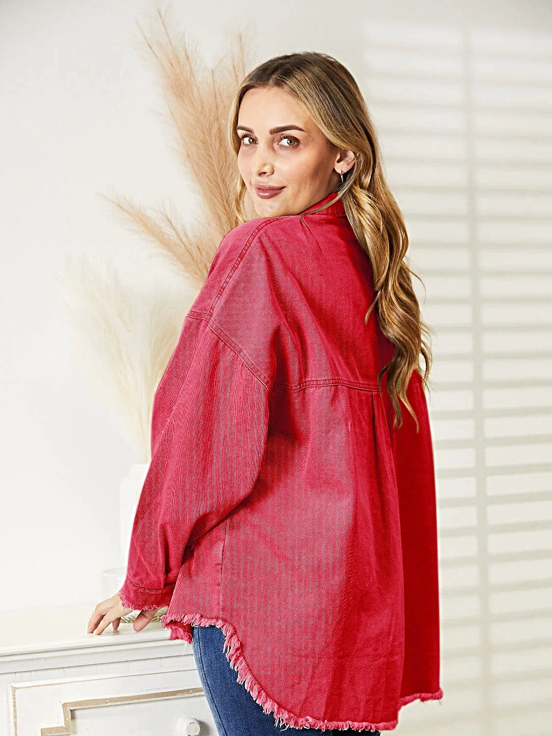 Distressed Raw Hem Denim Jacket -