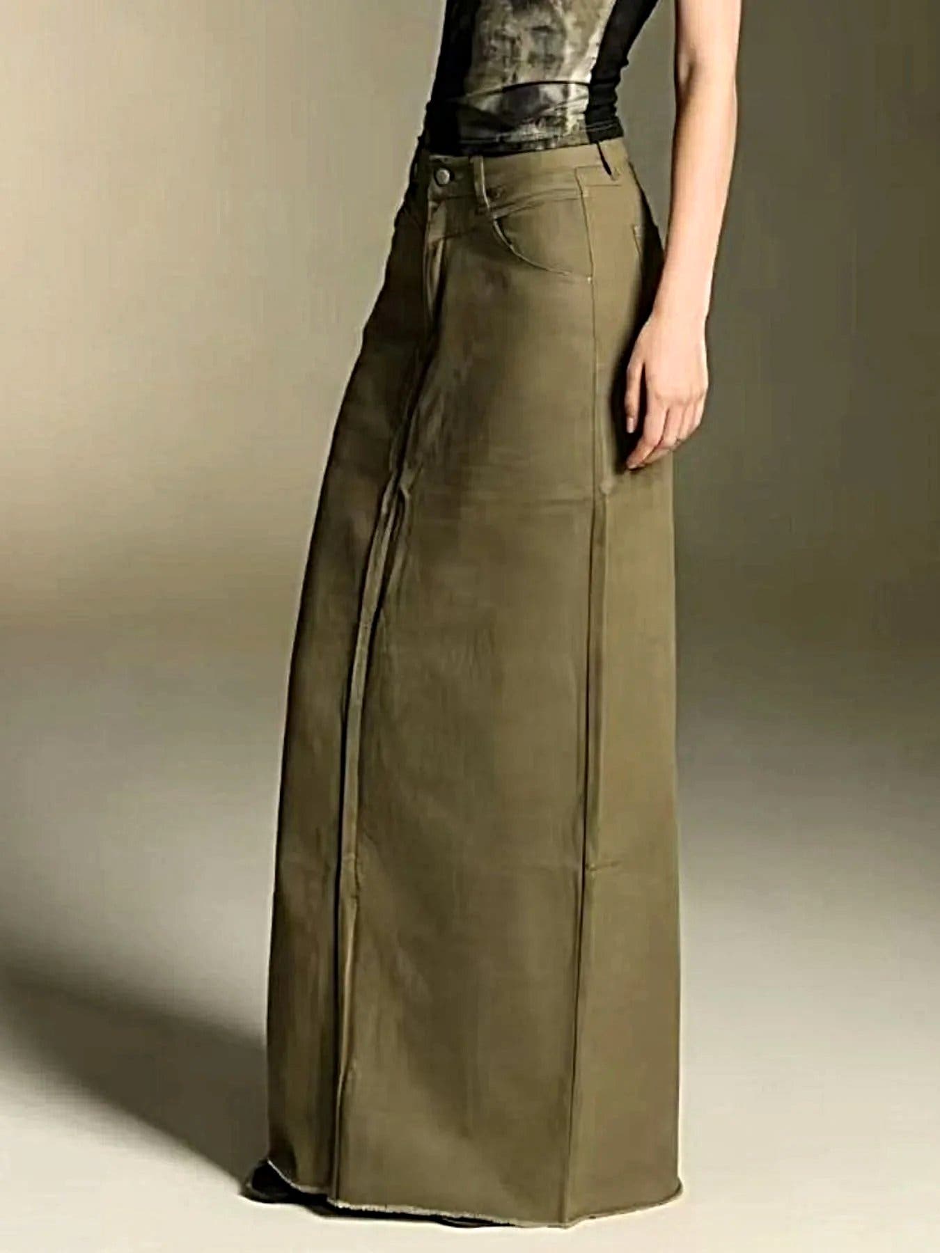 Raw Hem Maxi Denim Skirt -