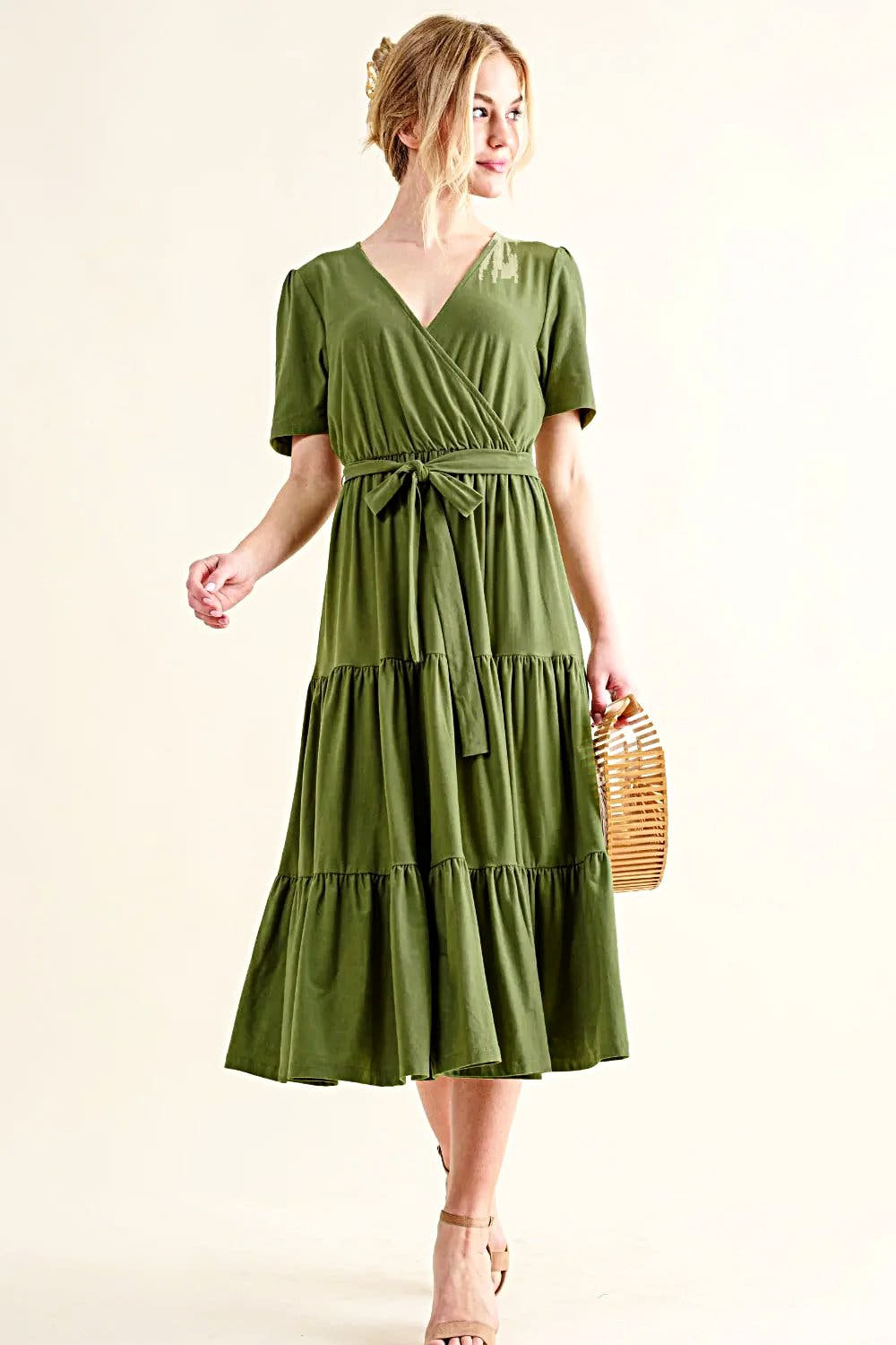 And The Why Soft Short Sleeve Tiered Midi Dress -