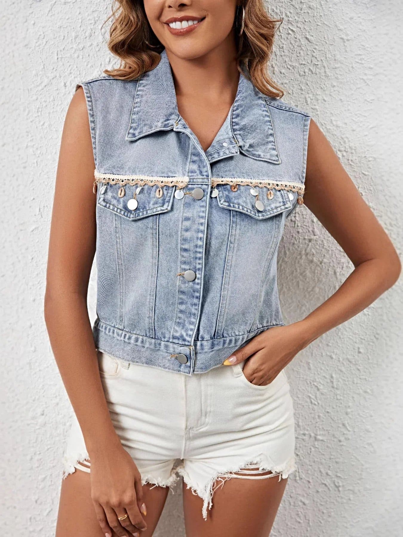 Button Up Denim Vest -