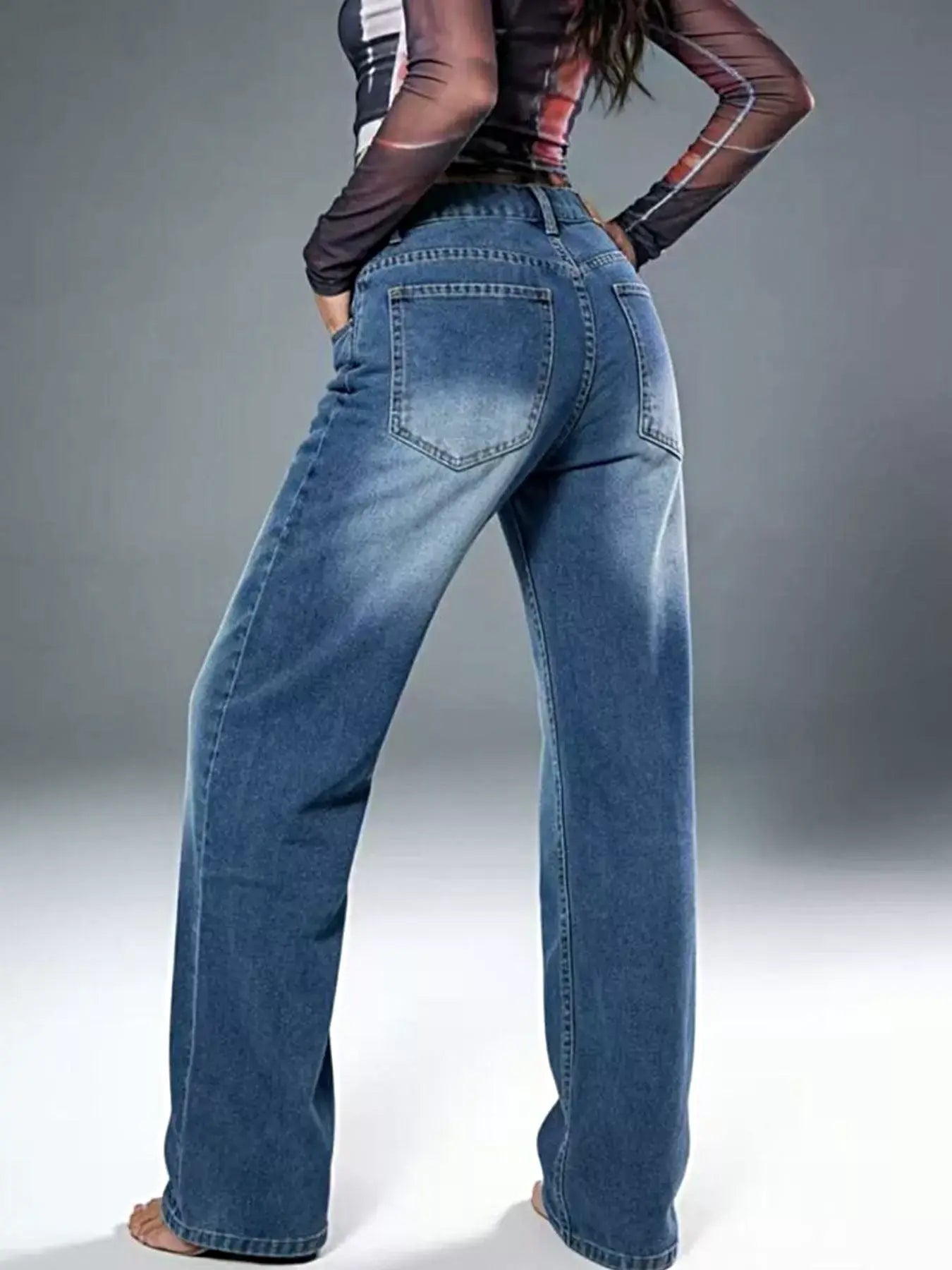 Vintage Wash Wide Leg Jeans -