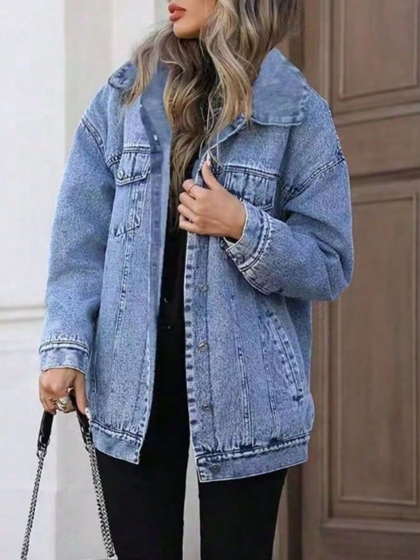 Washed Button Up Oversized Denim Jacket -