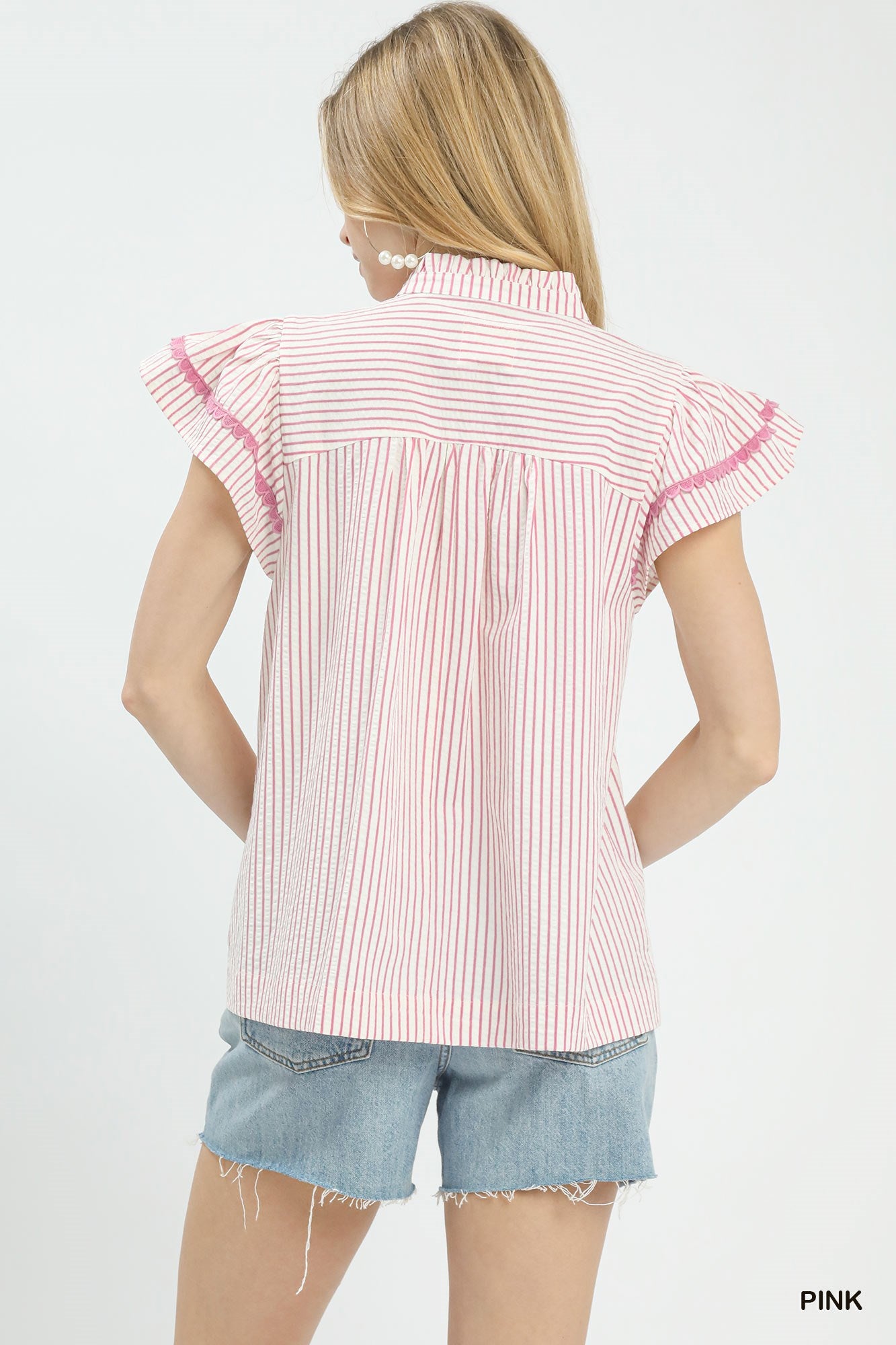 Umgee Striped Flutter Sleeve Top -