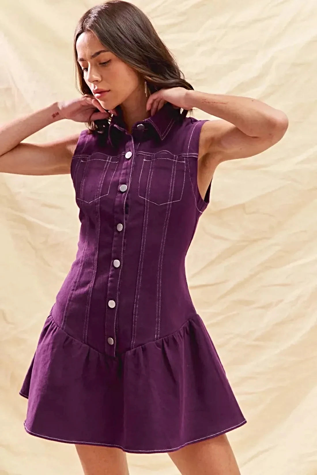 SO ME Button Down Sleeveless Collared Game Day Mini Dress -
