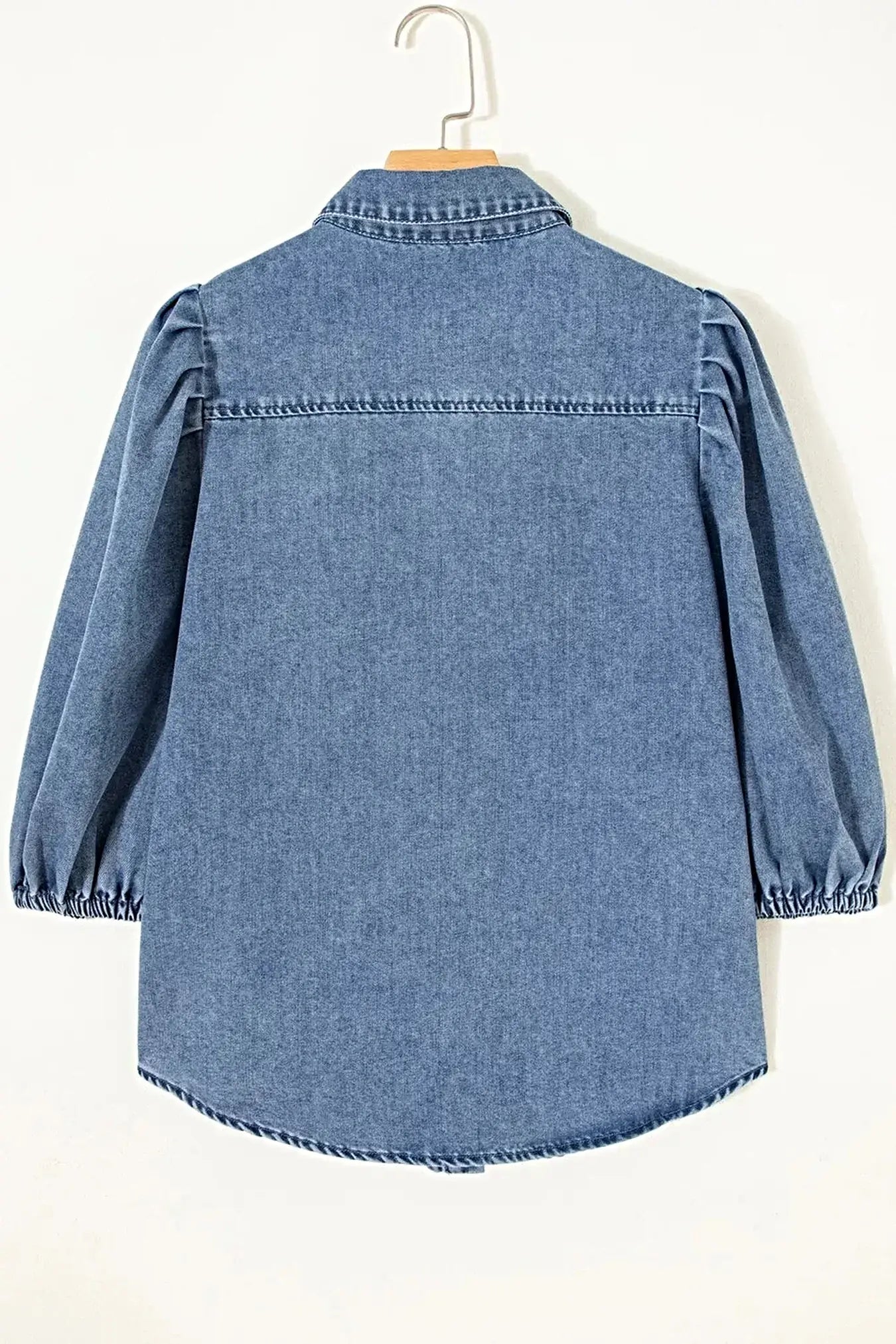 Puff Half Sleeve Collared Denim Shirt -