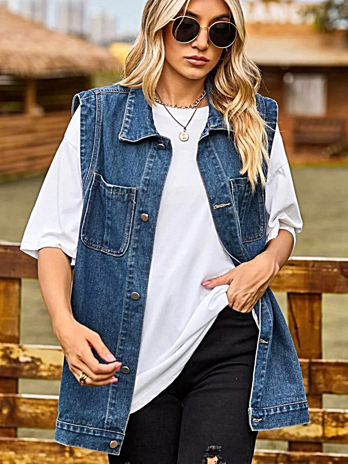 Button Down Denim Vest -