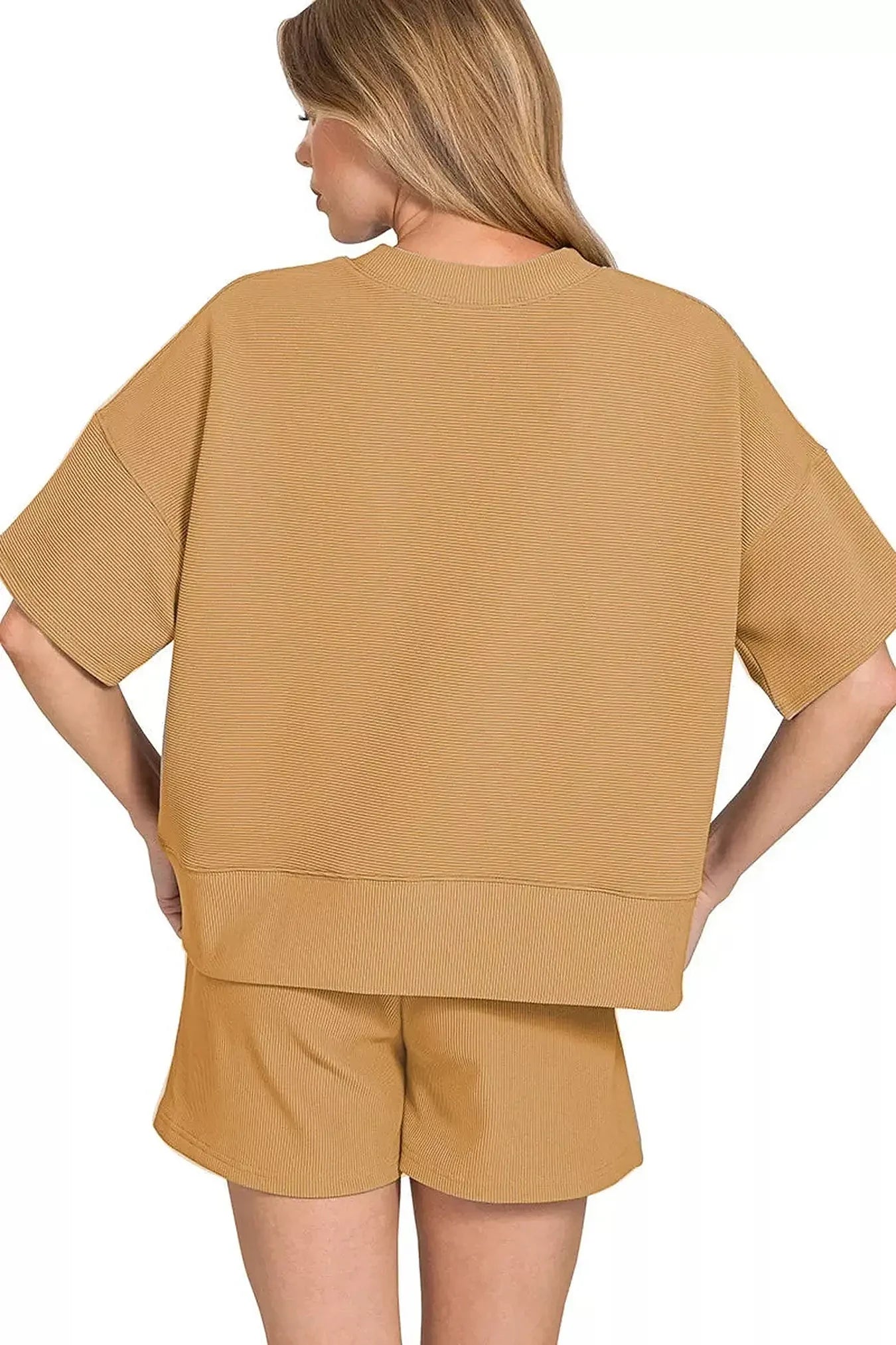 Zenana Ribbed Round Neck Waist Banded Tee & Shorts Set -