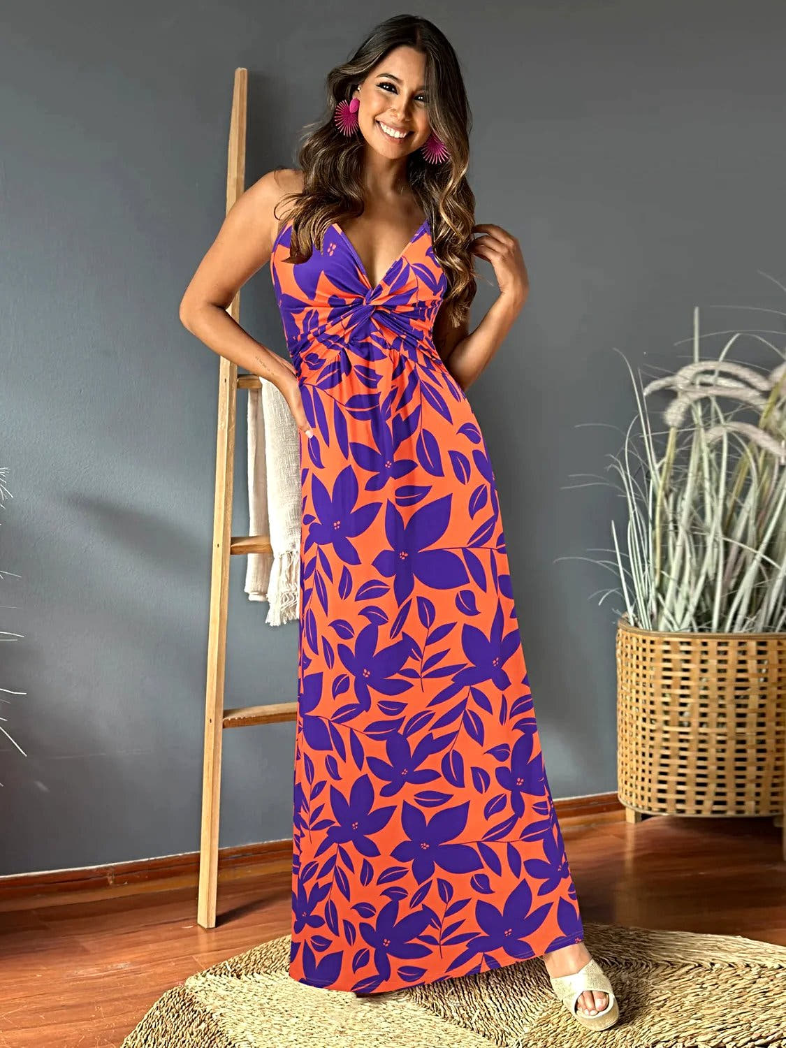 Twisted Printed V-Neck Cami Dress -
